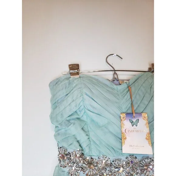 Disney Cinderella Junior 11 Semi Formal Turquoise Bling Waist Strapless NWT FLAW - Picture 5 of 8